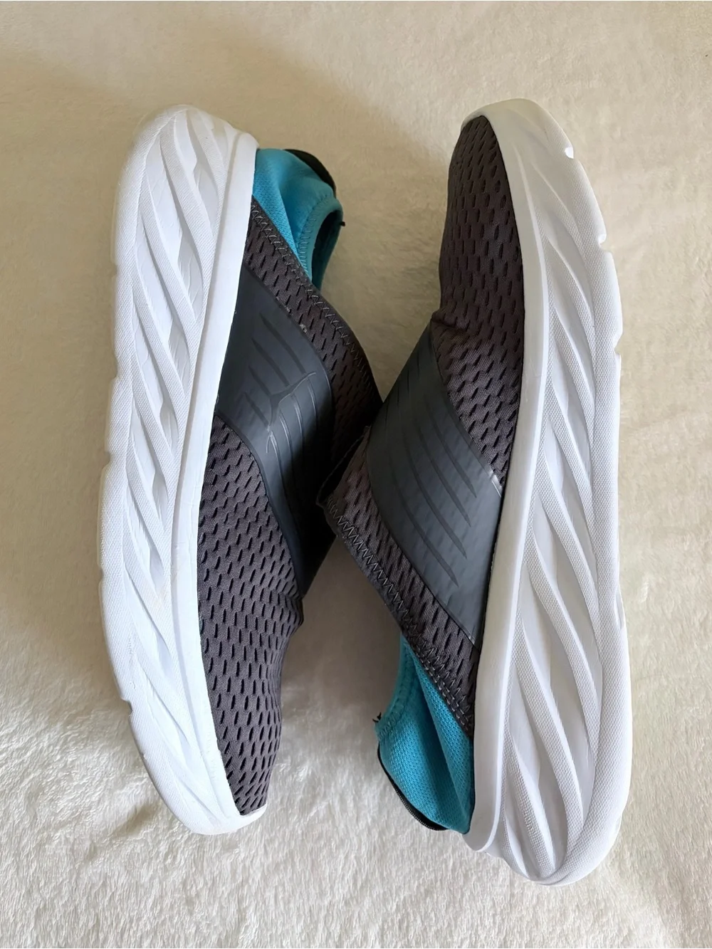 Hoka Gray Slip-On Mesh Sneakers with Teal Accents